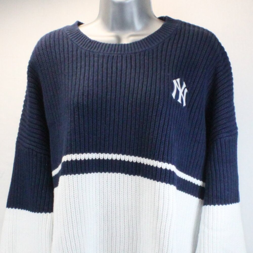 New York Yankees Navy/White Crew Neck Chunky Pullover Sweater Women's Size XL